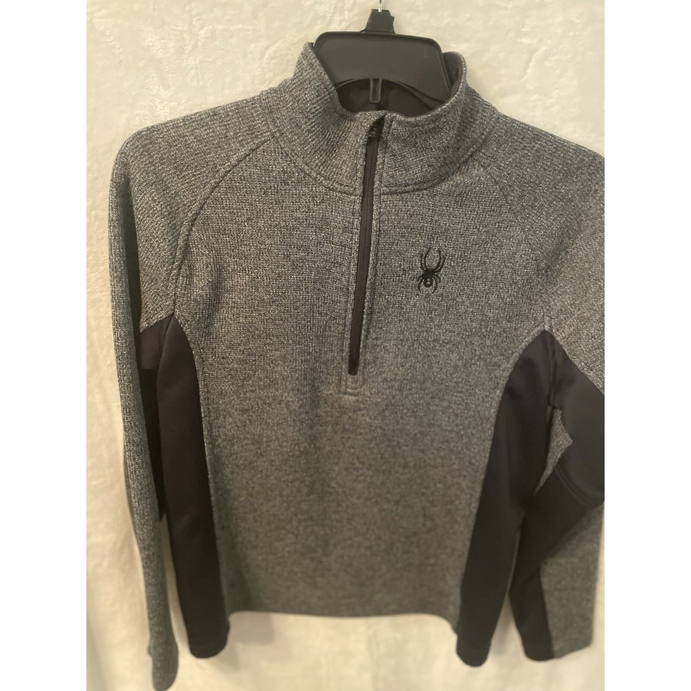 Spyder Jacket Adult Large Gray Black 1/4 Zip Pullover Fleece‎ Stitch Logo Mens L